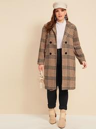 Plus Plaid Double-breasted Coat