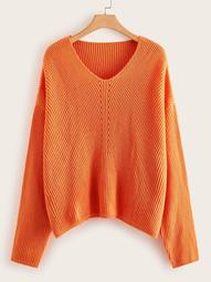 Plus Neon Orange Ribbed Knit Sweater
