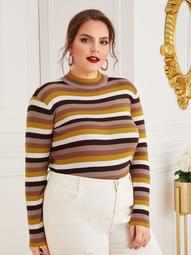 Plus Ribbed Knit Stripe Sweater