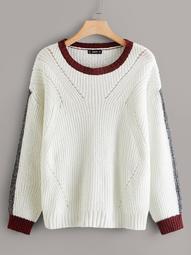 Plus Contrast Trim Eyelet Knit Sweater