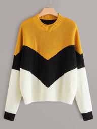 Plus Color Block Chevron Print Sweater