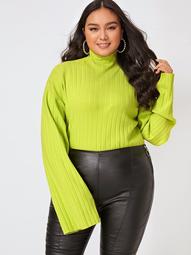 Plus Neon Green Ribbed High Neck Sweater