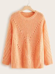 Plus Solid Hollow Out Sweater