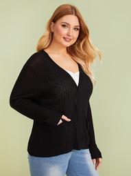 Plus Dual Pocket Front Single Breasted Cardigan