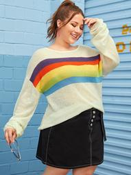 Plus Rainbow Print Drop Shoulder Sweater
