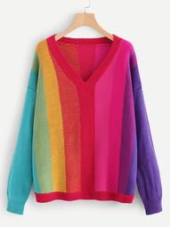 Plus Color Block Drop Shoulder Sweater