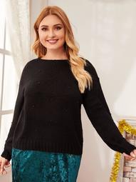 Plus Pearl Beaded Solid Sweater