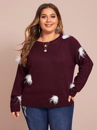 Plus Faux Fur Embellished Raglan Sleeve Sweater