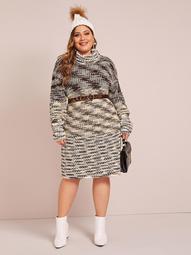 Plus Rolled Neck Space Dye Sweater Dress Without Belt