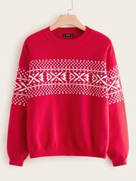 Plus Drop Shoulder Fair Isle Sweater