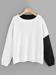 Plus Drop Shoulder Two-tone Sweater