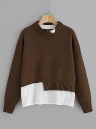 Plus Contrast Hem Drop Shoulder Sweater