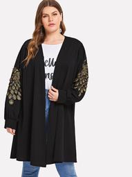 Plus Peacock Embroidered Coat