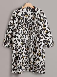 Plus Leopard Print Drape Collar Longline Coat