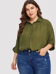 Plus Batwing Sleeve Button Front Blouse