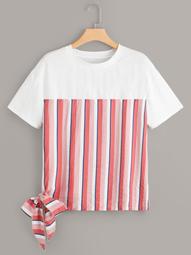 Plus Contrast Striped Knot Side Tee