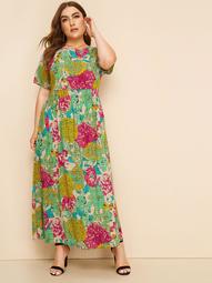 Plus Colorful Flower Print Dress