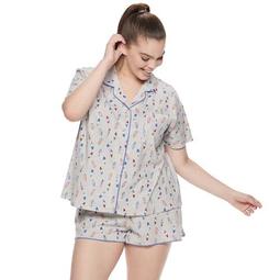 Junior's Plus SO® Button Front Top And Shorts Pajama Set