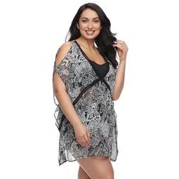 Plus Size Beach Scene Cold-Shoulder Cover-Up