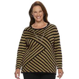 Plus Size Alfred Dunner Studio Diagonal Striped Lurex Sweater