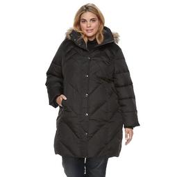 Plus Size Tower by London Fog Quilted Faux Fur Trim Coat
