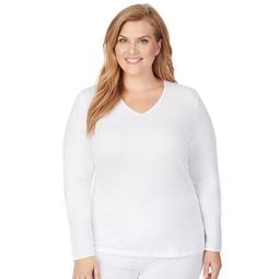 Plus Size Cuddl Duds Lace Edge Long Sleeve V-Neck