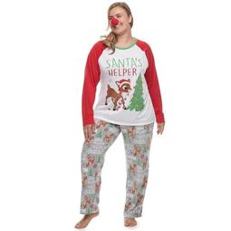 Plus Size Jammies For Your Families Rudolph Top & Bottoms Pajama Set