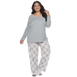 Women's Plus Croft & Barrow® Long Sleeve 3 Piece Pajama Set with Sock