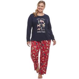 Plus Size Jammies For Your Families Here Comes Santa Paws Tee & Pants Pajama Set
