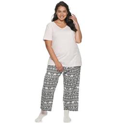 Women's Plus Croft & Barrow® 3 Piece Short Sleeve Pajama Set with Sock