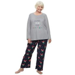 Plus Size Jammies For Your Families Home For The Holidays Tee & Pants Pajama Set