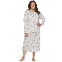 Women's Croft & Barrow® Plus Size Long Sleeve Smocked Knit Gown