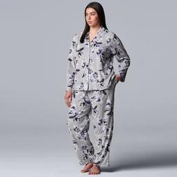Plus Size Women's Simply Vera Vera Wang Long Sleeve Fleece Notch Collar Pajama Set