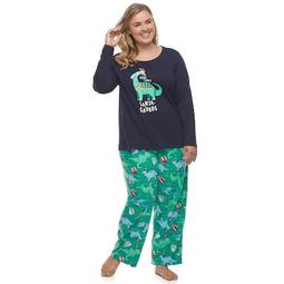 Plus Size Jammies For Your Families Dino Family Tee & Pants Pajama Set