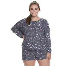 Juniors' Plus Size SO® 2 Piece Extra Soft Long Sleeve Top & Short Pajama Set