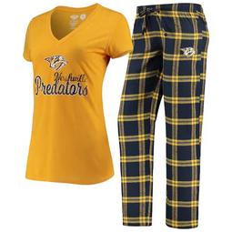 Women's Concepts Sport Gold/Navy Nashville Predators Troupe V-Neck T-Shirt & Pants Sleep Set