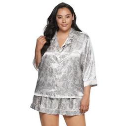 Plus Size Apt. 9® Printed Satin Pajama Shirt & Pajama Shorts Set