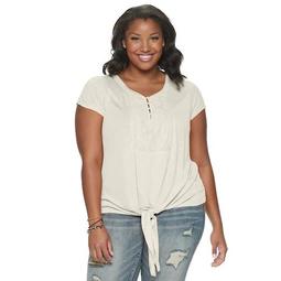 Juniors' Plus Size American Rag Mixed Trim Knotted Front Top