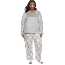 Women's Plus Croft & Barrow® 3 Piece Minky Fleece Pajama Set with Sock