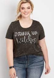 plus size drink up witches graphic tee