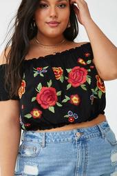 Plus Size Floral Embroidered Crop Top
