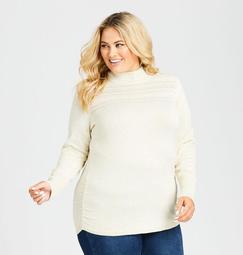 Metallic Ruched Mock Neck Sweater