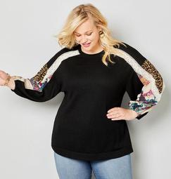 Thermal Pullover with Floral and Animal Print Sleeves