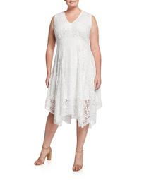 Plus Size V-Neck Sleeveless Lace Handkerchief Dress