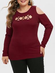 Plus Size Cold Shoulder O Ring Criss Cross Knitwear