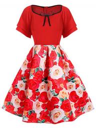 Plus Size 3D Flower Piping A Line Vintage Dress