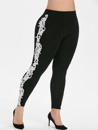 Plus Size High Waisted Lace Insert Tapered Leggings