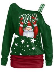 Plus Size Skew Neck Santa Claus Print Christmas T Shirt