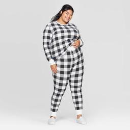 Women's Plus Sized Buffalo Check Thermal Sleep Pajama Set - Stars Above™ Black
