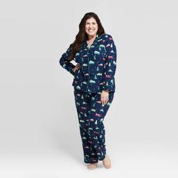 Women's Plus Size Holiday Car Flannel Pajama Set - Wondershop™ Navy